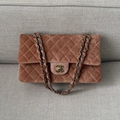 CHANEL Beige Suede Classic Flap Medium GHW