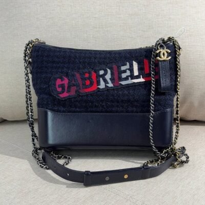 CHANEL Navy Blue Tweed Gabrielle Hobo Medium GHW