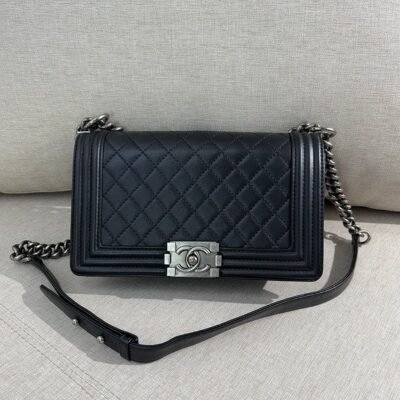 CHANEL Black Lambskin Boy Bag Old Medium RHW