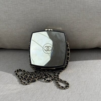 CHANEL Silver Metal Compact Mirror Minaudière Mini SHW
