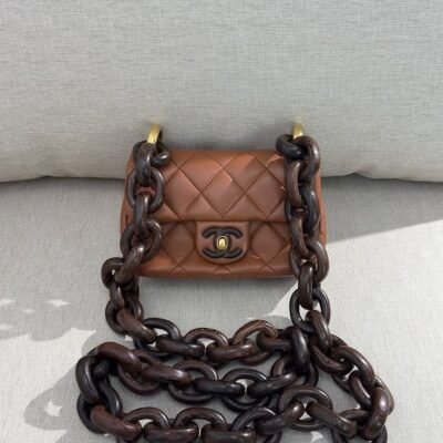 CHANEL Caramel Brown Lambskin Classic Flap Mini GHW
