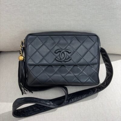 CHANEL Black Lambskin Camera Bag Medium GHW