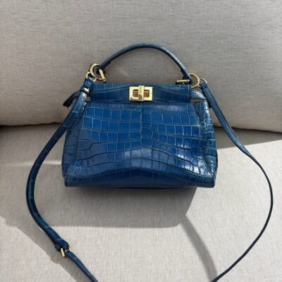 FENDI Blue Crocodile Leather Peekaboo Mini GHW