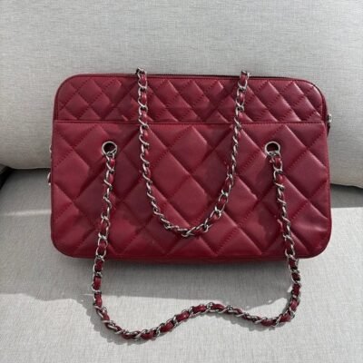 CHANEL Burgundy Lambskin Camera Bag Medium SHW