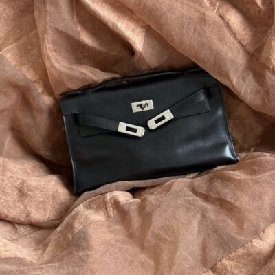 HERMES Black Box Calf Kelly Pochette SHW