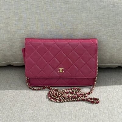 CHANEL Pink Lambskin Wallet on Chain WOC GHW