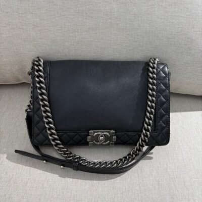 CHANEL Black Lambskin Boy Bag Medium SHW