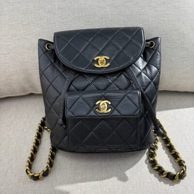 CHANEL Black Lambskin Duma Backpack Medium GHW