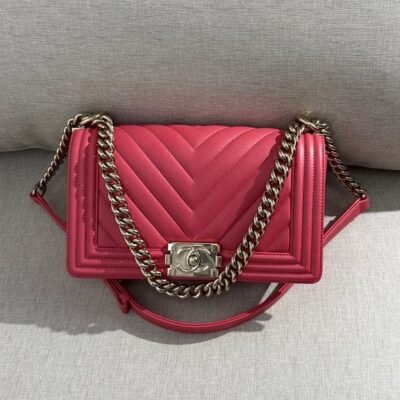 CHANEL Pink Lambskin Boy Bag Small GHW
