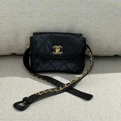 CHANEL Black Lambskin Belt Bag Mini GHW