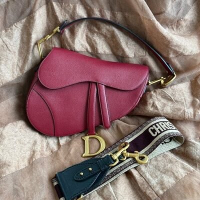 DIOR Red Grained Calfskin Saddle Small GHW