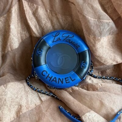 CHANEL Navy Blue/Black Lambskin La Pausa Lifebuoy Round Bag Small SHW