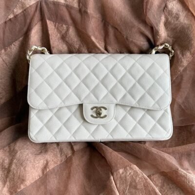 CHANEL White Caviar Classic Flap Jumbo GHW