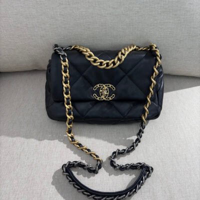 CHANEL Black Lambskin 19 Flap Bag Small Mixed HW