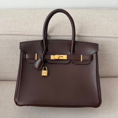 HERMES Chocolate Brown Box Calf Birkin 30 GHW