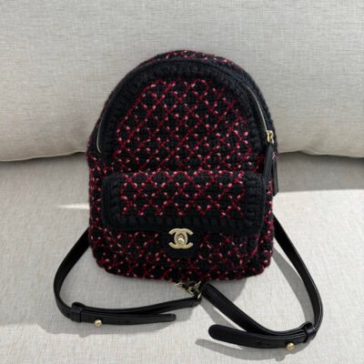 CHANEL Black/Burgundy Tweed Backpack Small GHW