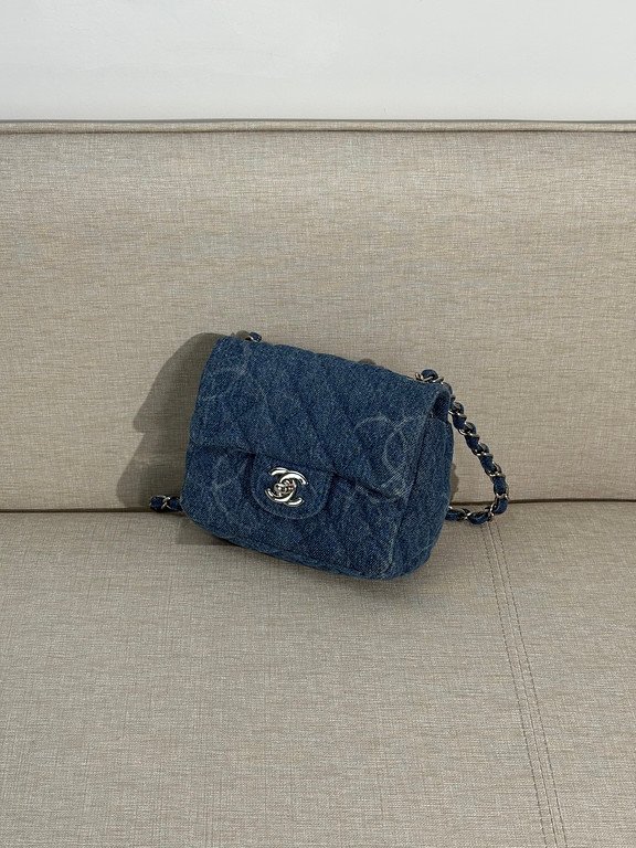 CHANEL Blue Denim Classic Flap Mini SHW - Image 3