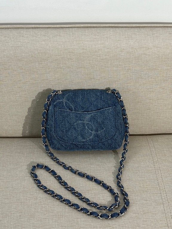 CHANEL Blue Denim Classic Flap Mini SHW - Image 4