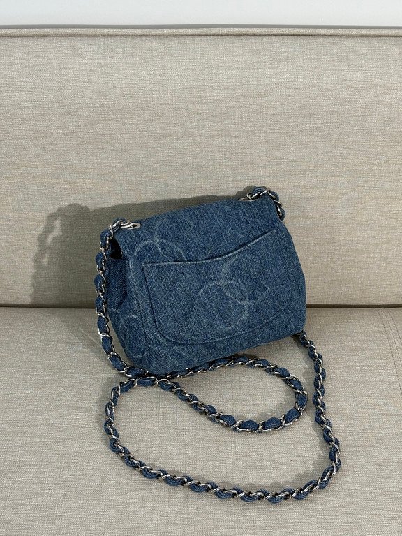 CHANEL Blue Denim Classic Flap Mini SHW - Image 5
