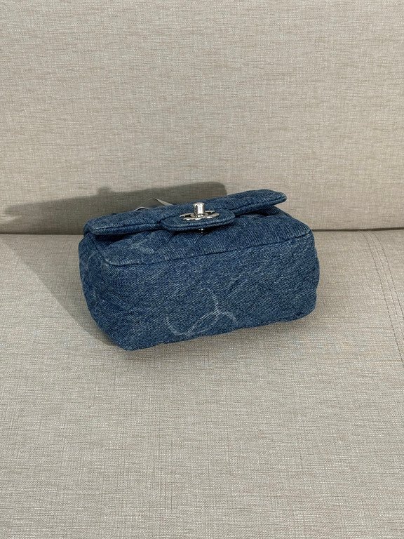CHANEL Blue Denim Classic Flap Mini SHW - Image 6
