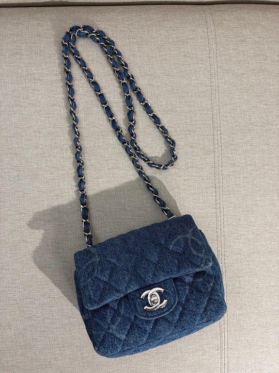 CHANEL Blue Denim Classic Flap Mini SHW - Image 7