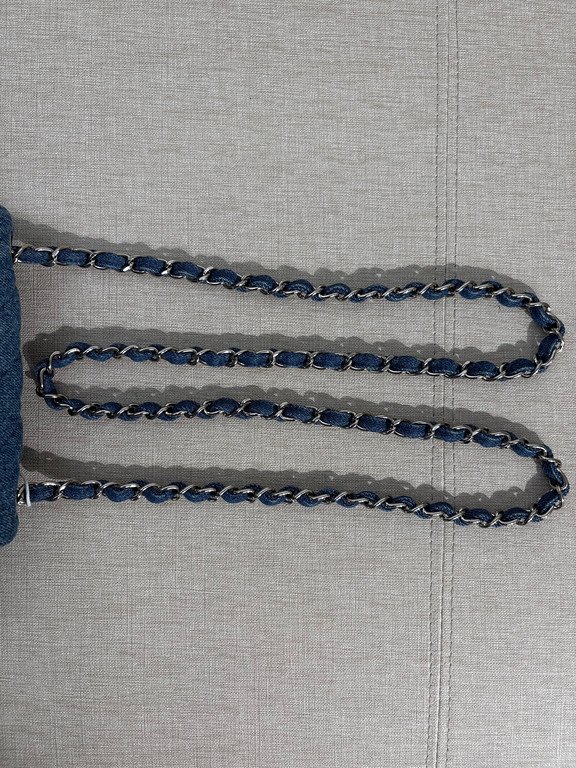 CHANEL Blue Denim Classic Flap Mini SHW - Image 8