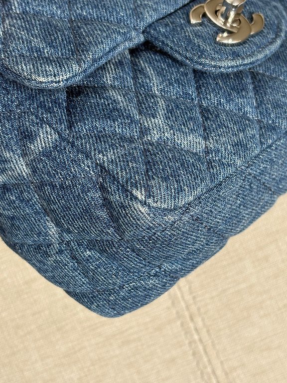 CHANEL Blue Denim Classic Flap Mini SHW - Image 9