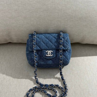CHANEL Blue Denim Classic Flap Mini SHW