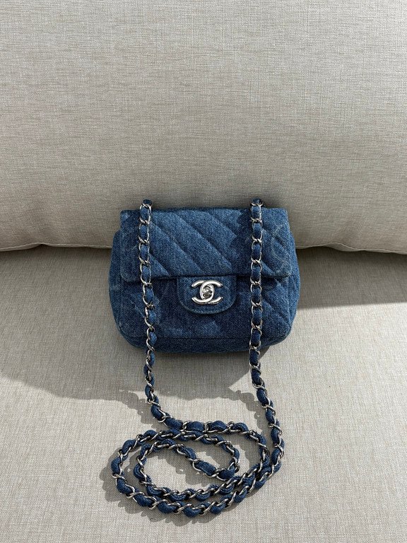 CHANEL Blue Denim Classic Flap Mini SHW