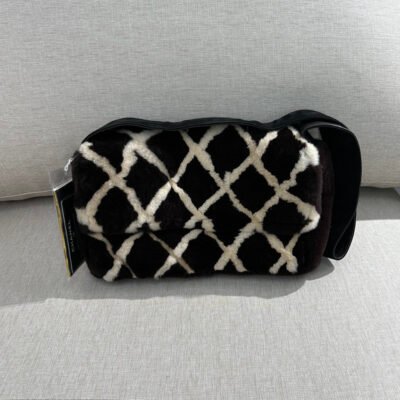 CHANEL Black/White Shearling Classic Flap Medium SHW
