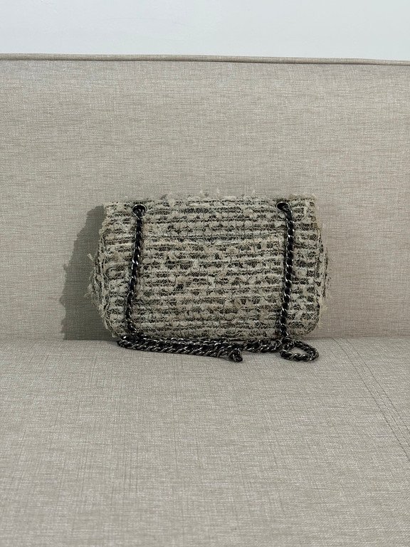 CHANEL Grey/Beige Tweed Classic Flap Small SHW - Image 5