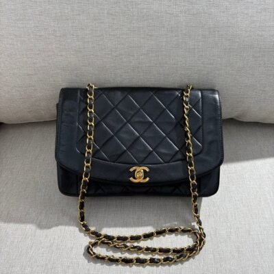 CHANEL Black Lambskin Diana Flap Medium GHW