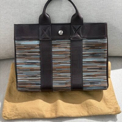 HERMES Brown Multicolor Toile Canvas Fourre-Tout Medium SHW