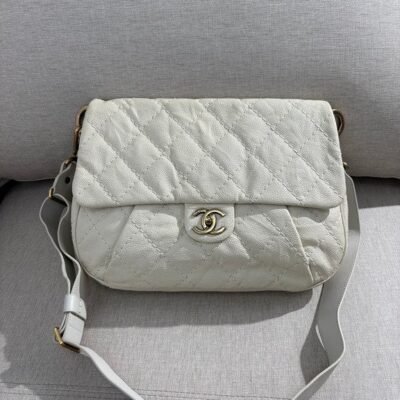 CHANEL White Caviar Classic Flap Large GHW