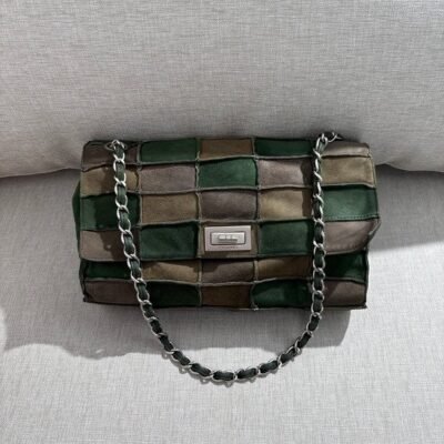 CHANEL Green/Brown Multicolor Suede Patchwork 2.55 Reissue Flap Medium SHW