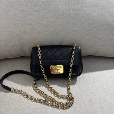 CHANEL Black Lambskin Golden Class Flap Mini GHW