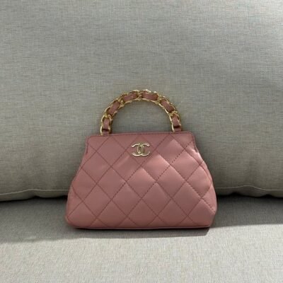 CHANEL Pink Lambskin Top Handle Clutch Small GHW