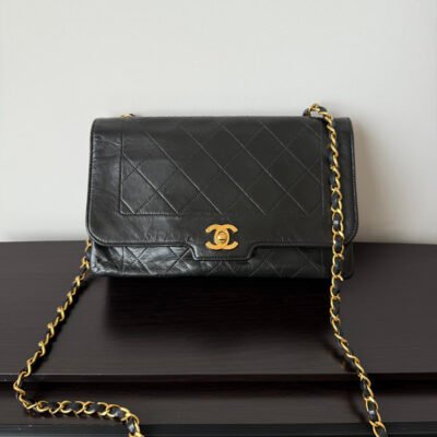 CHANEL Black Lambskin Diana Flap Medium GHW