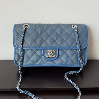 CHANEL Blue Caviar French Riviera Flap Medium SHW