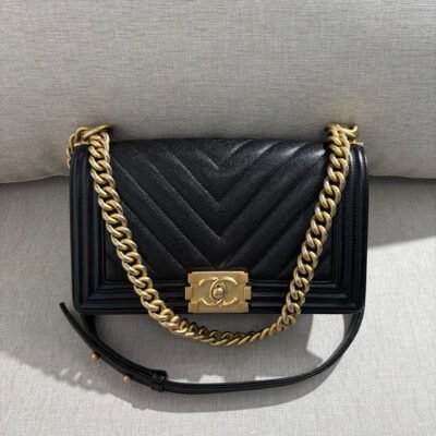 CHANEL Black Caviar Boy Bag Old Medium GHW