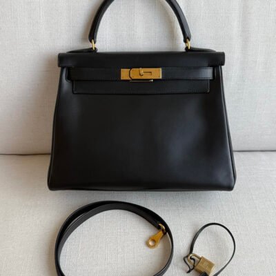 HERMES Black Box Calf Kelly 28 GHW