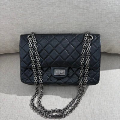 CHANEL Black Aged Calfskin 2.55 Reissue Flap 225 RHW