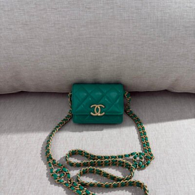 CHANEL Green Lambskin CC Flap Mini GHW