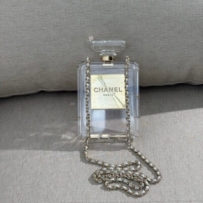 CHANEL Clear Plexiglass No.5 Perfume Bottle Clutch GHW