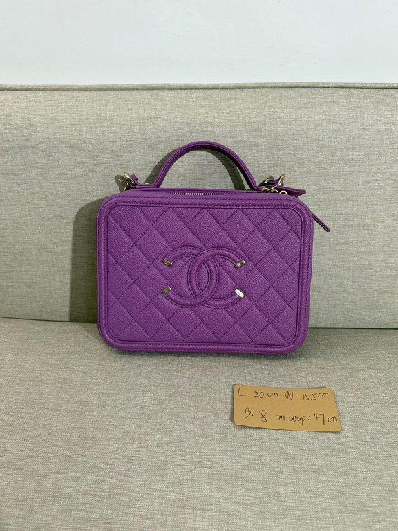 CHANEL Purple Caviar Filigree Vanity Case Medium GHW - Image 30
