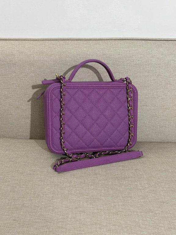 CHANEL Purple Caviar Filigree Vanity Case Medium GHW - Image 16