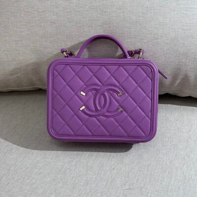 CHANEL Purple Caviar Filigree Vanity Case Medium GHW