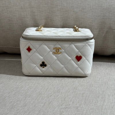 CHANEL White Caviar Vanity Case with Card Suits Small GHW
