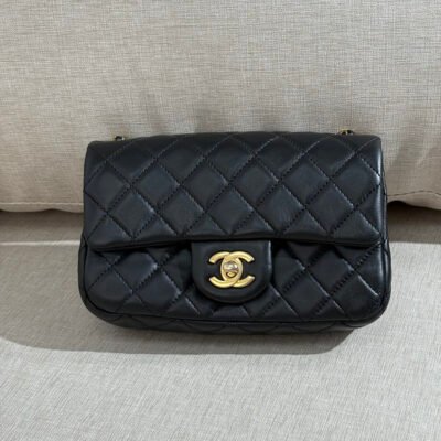 CHANEL Black Lambskin Classic Flap Mini GHW