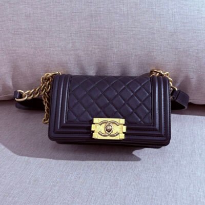 CHANEL Dark Grey Lambskin Boy Bag Small GHW